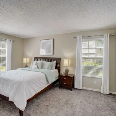 Primary bedroom with plush carpet at Willowbrooke Apartments in Lakeland, FL